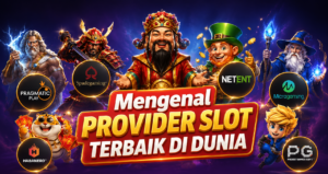 Logo berbagai provider slot terbaik dunia seperti Pragmatic Play, PG Soft, Microgaming, dan NetEnt.