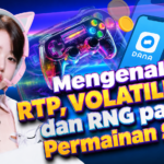 Ilustrasi permainan slot digital dengan penjelasan RTP, volatilitas, dan RNG.